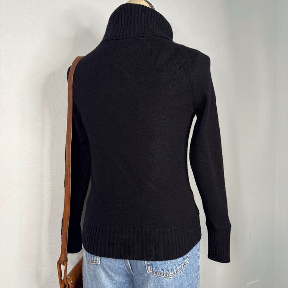 VNT Italian Merino Wool Black Turtleneck Sweaters Medium Petite Dark Academia - Picture 2 of 4